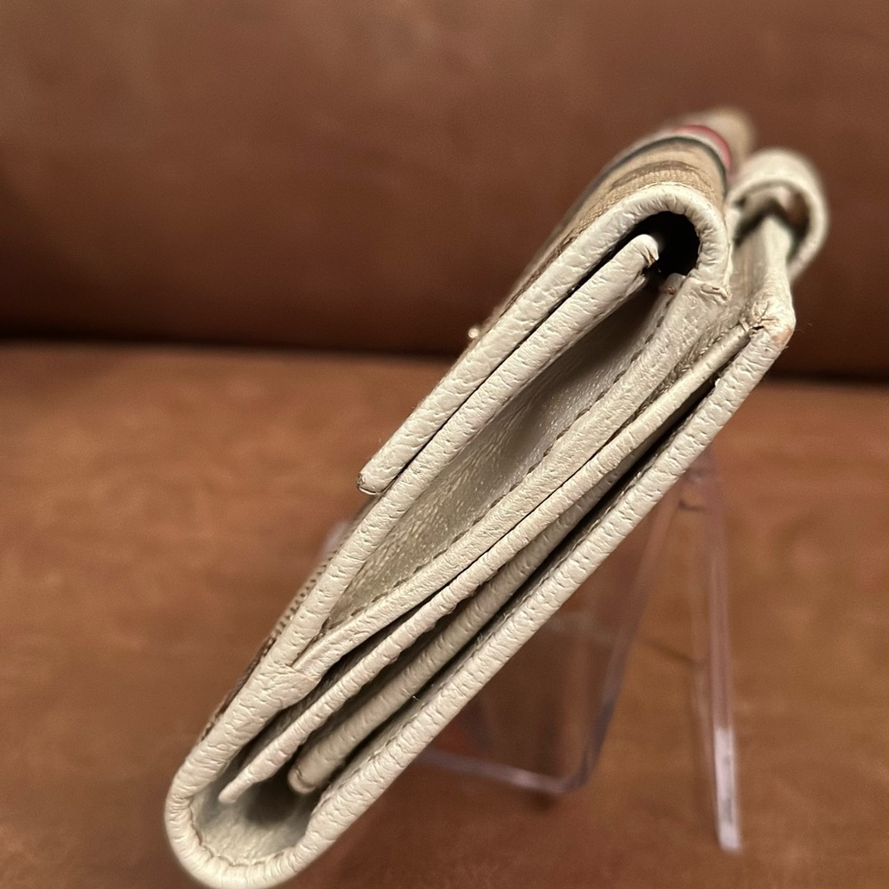 Gucci Ivory Leather/Canvas Monogram with Sherry Line Bifold Long Wallet - Picture 9 of 16